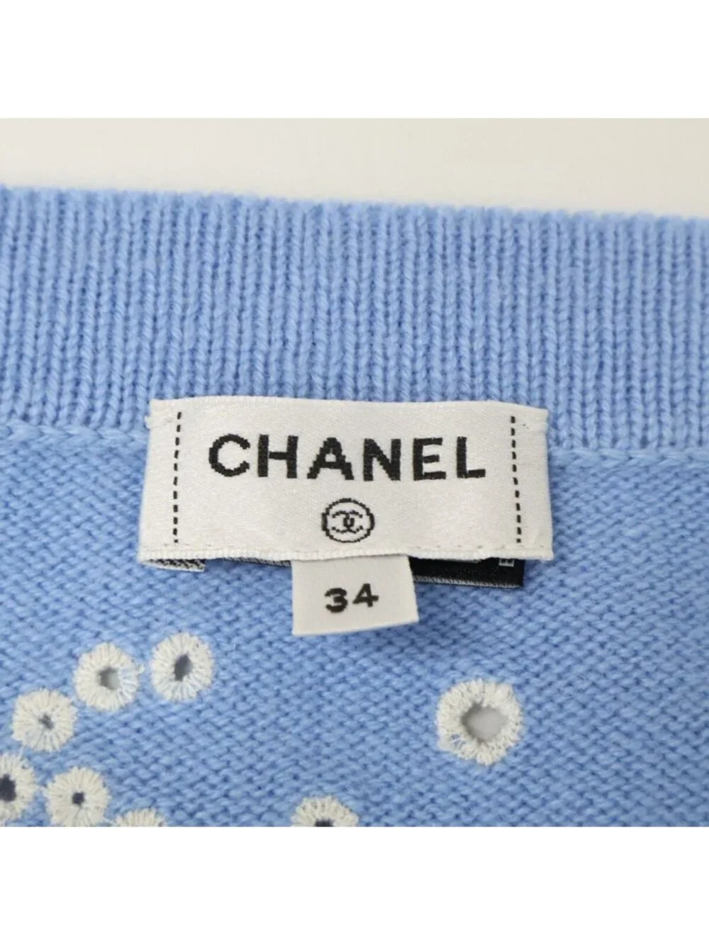 Chanel CC Logo No 5 Embroidery Cashmere Knit Cami Sweater 34